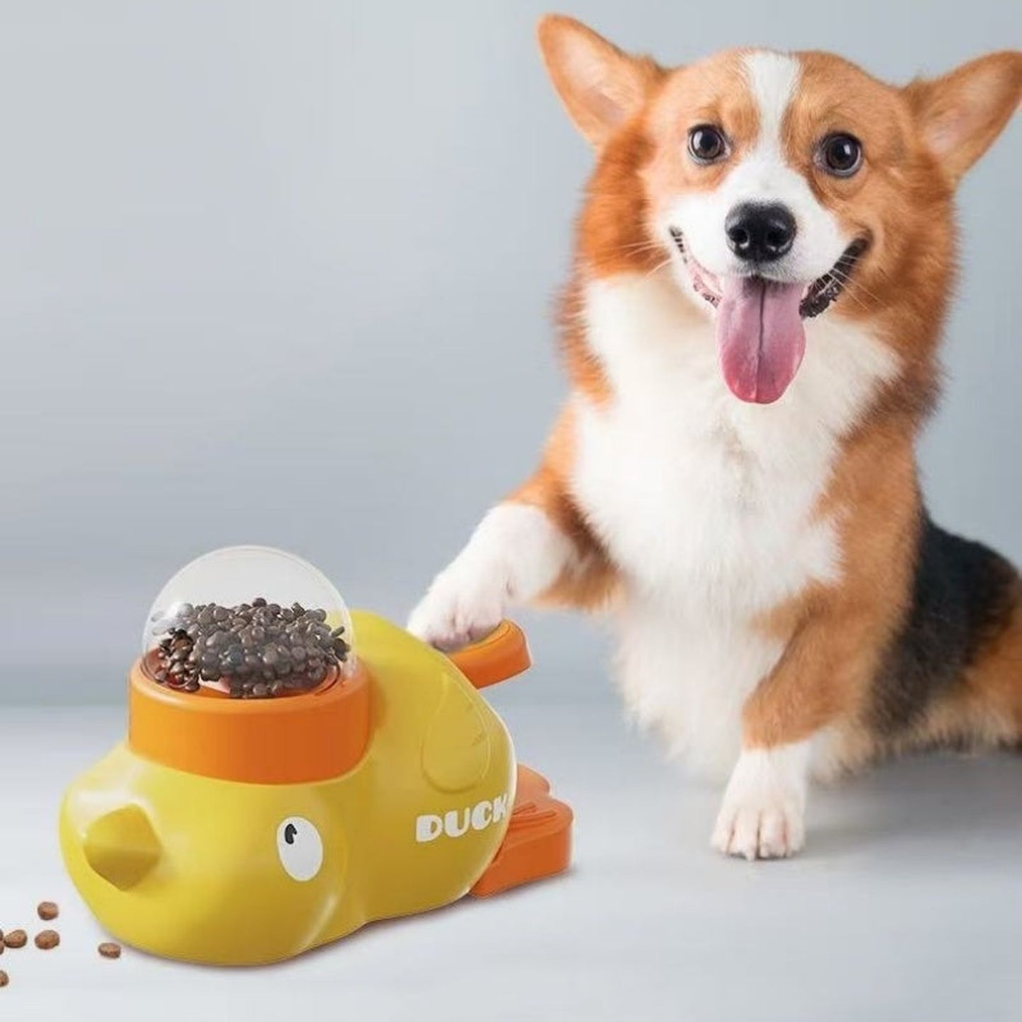 Interactive Automatic Cat Feeder Toy in Small Yellow Duck Plastic