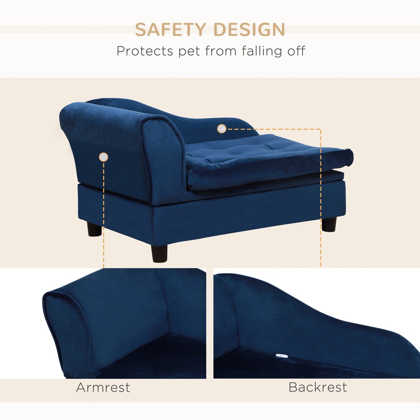 Luxury Small Dog Bed with Hidden Storage in Blue Fabric