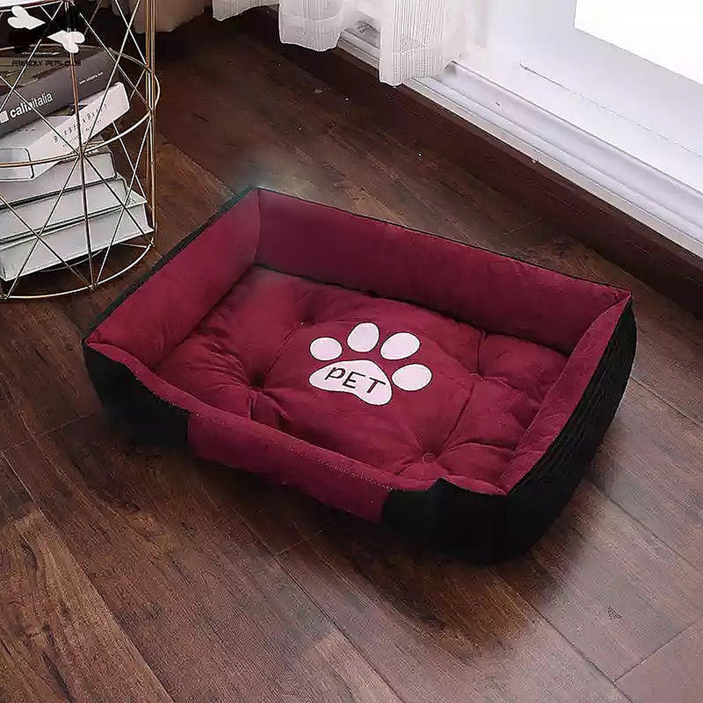 Winter Warm Cotton Dog Kennel Bed Mat in Blue or Red