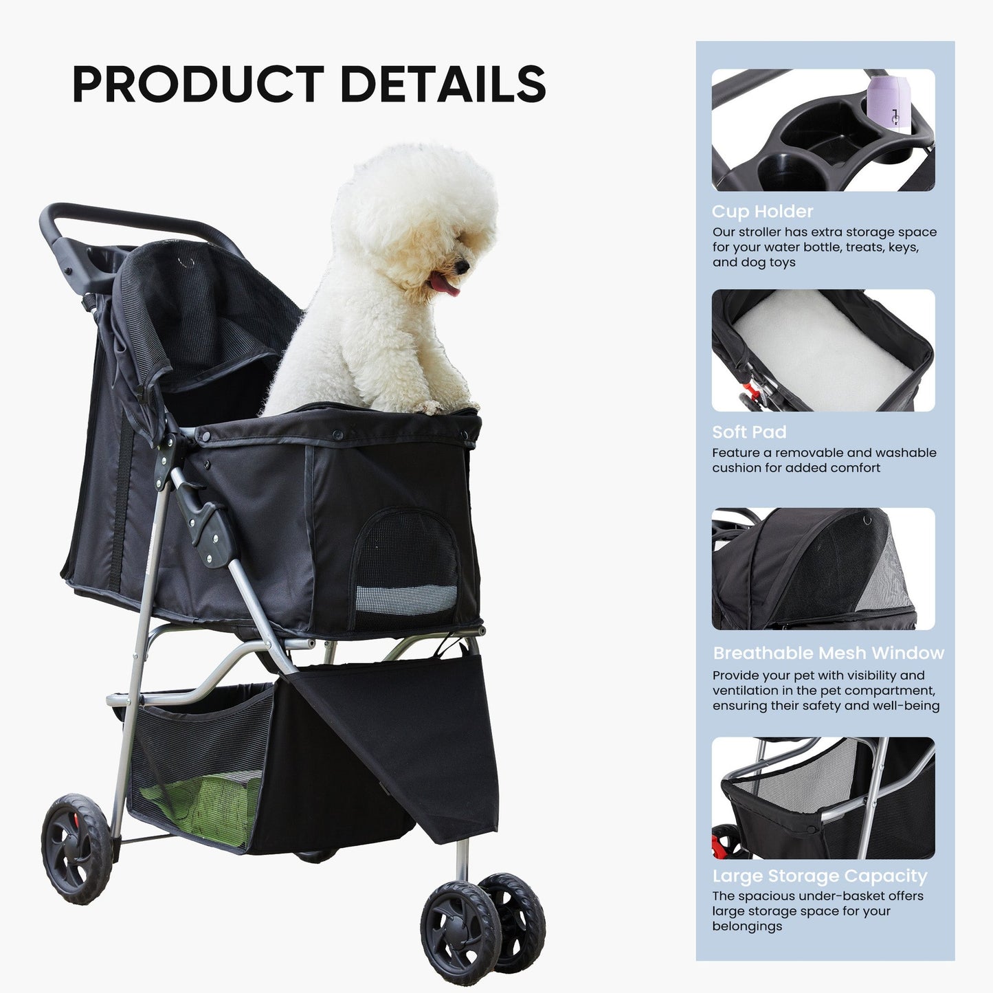 Black Mesh Fabric Dog Travel Carrier Cart for Short Trips