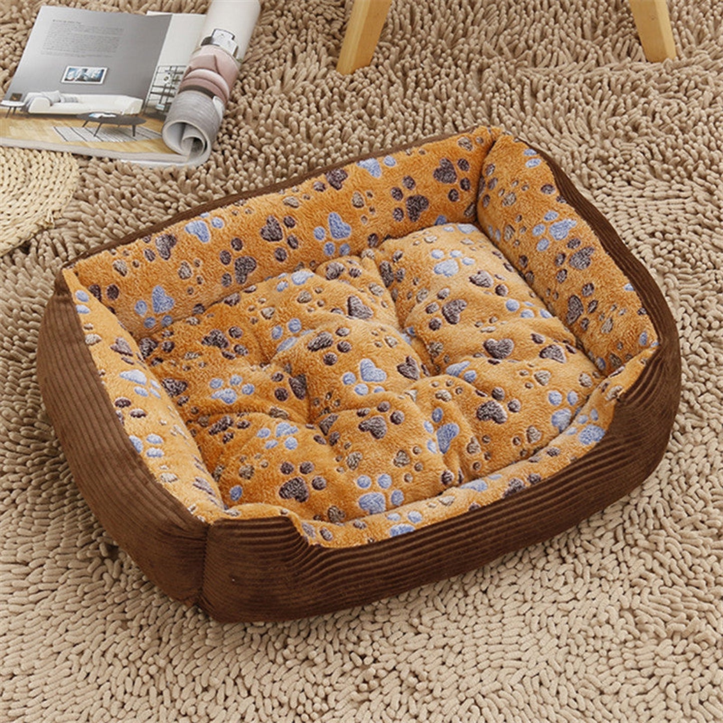 Corduroy & Flannel Dog Bed with Removable Cushion in Brown, Pink, or White
