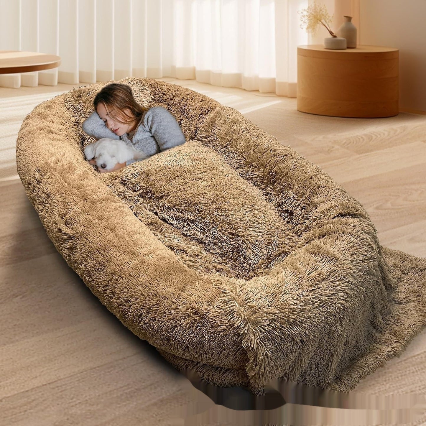 Queen Size Waterproof Faux Fur Sofa Dog Bed With Optional Blanket
