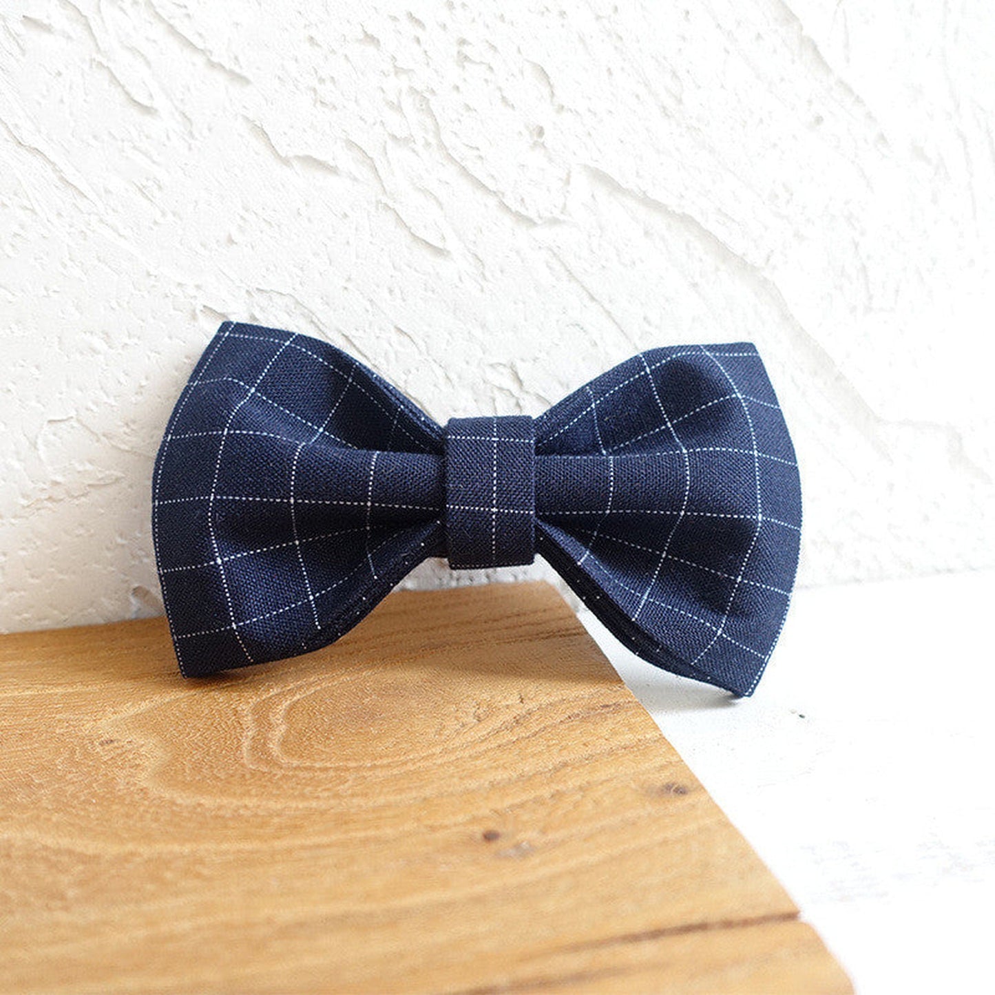 Bow Pattern Blue Suit Plaid Nylon Dog Collar and Leash Set