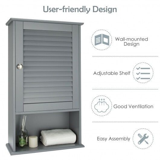 Bathroom Wall Mount Storage Cabinet Single Door with Height Adjustable Shelf-Gray - Color: Gray