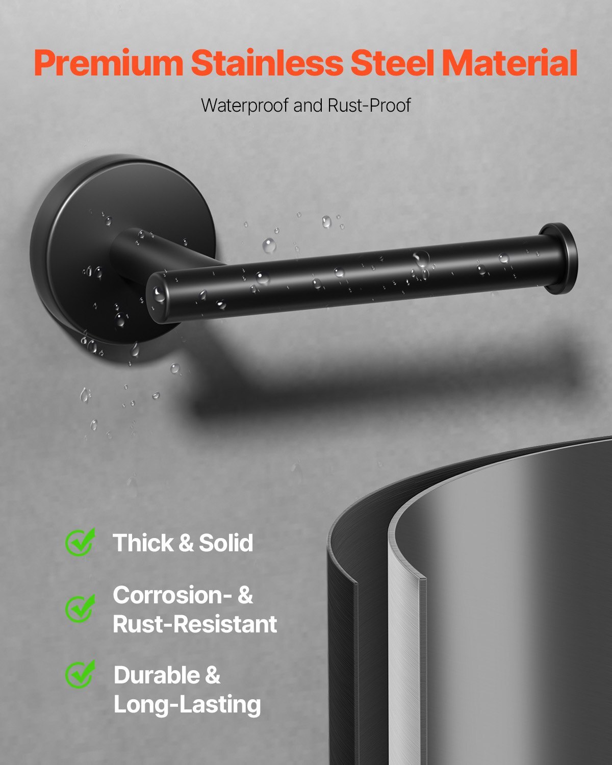 Toilet Paper Holder, Fits Mega Rolls Size, Premium Stainless Steel Rustproof Material, Wall Mounted with Screws, Toilet Roll Tissue Holder for Bathroom, Washroom, Kitchen, Matte Black