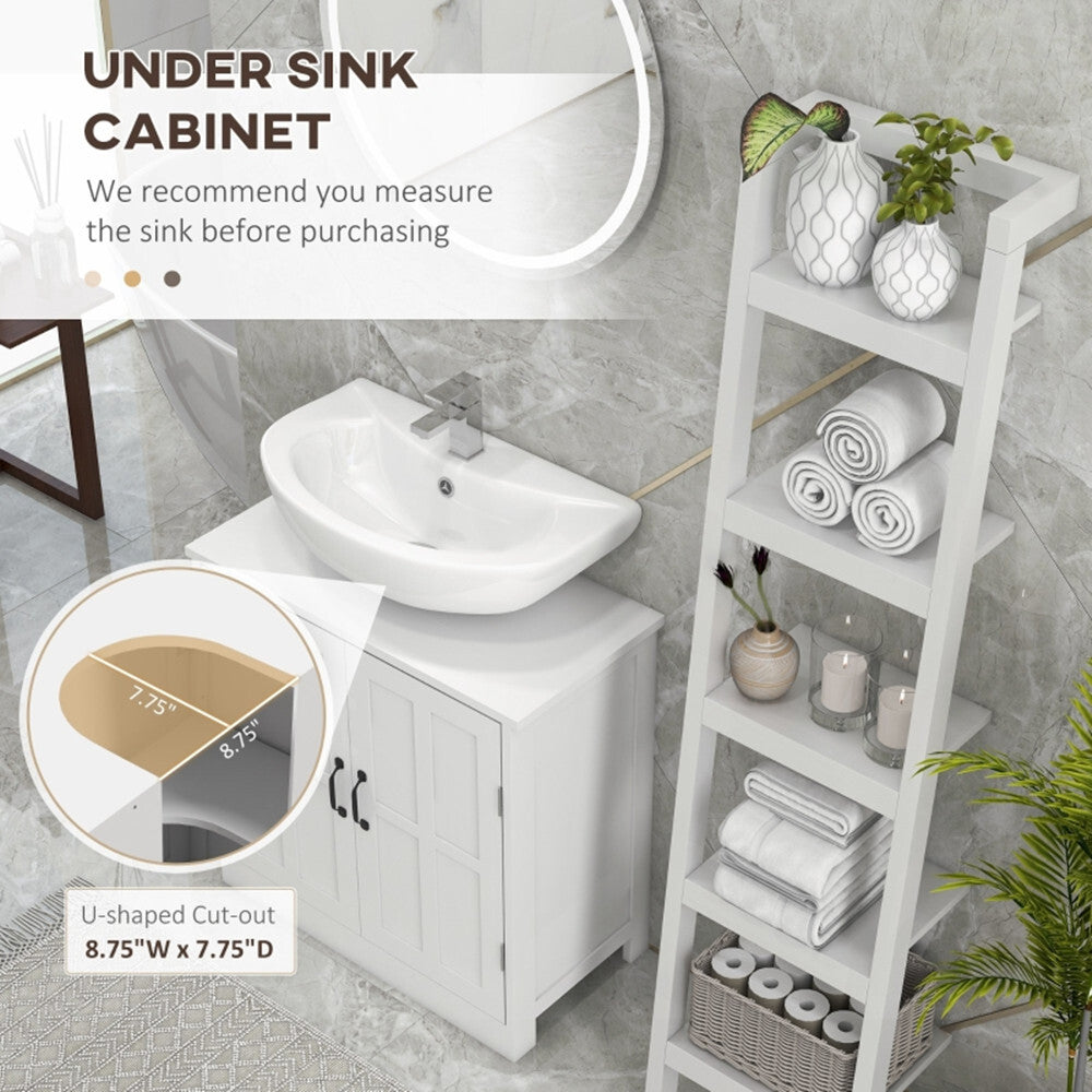 Bathroom Sink Cabinet, Pedestal Sink Cabinet with Adjustable Shelf, White-AS
