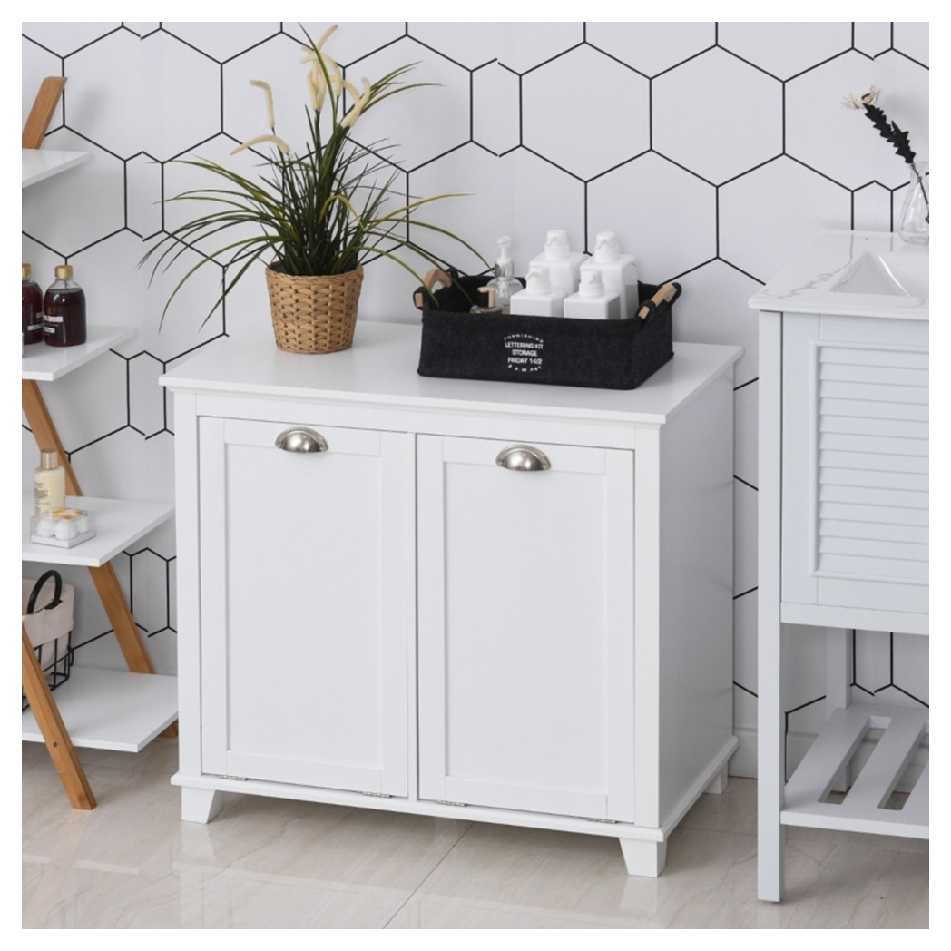 Tilt-Out Laundry Sorter Cabinet, Bathroom Storage Organizer white-AS