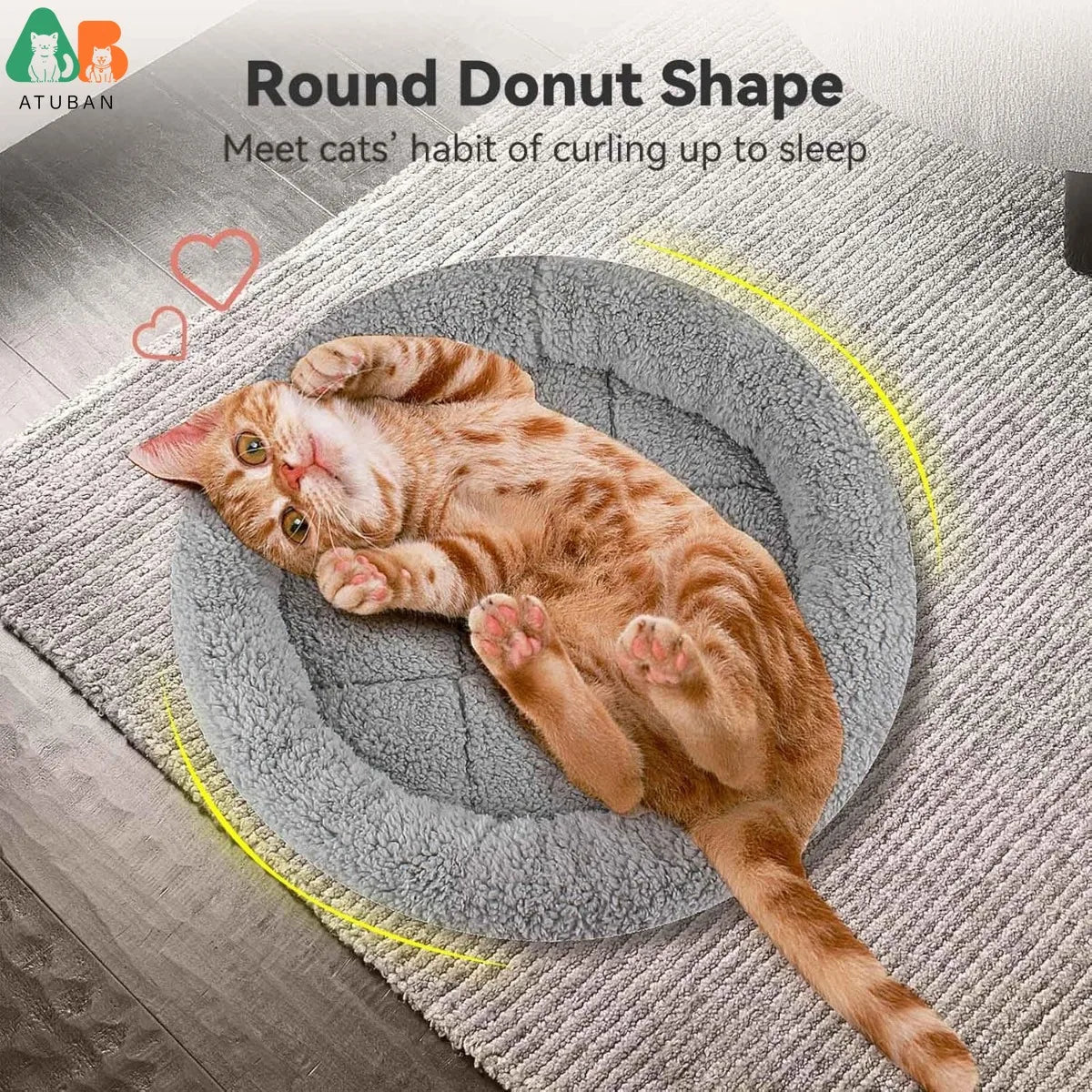 ATUBAN Cat Bed for Indoor Cats, Round Cat Bed for Curl Sleep Basic Pet Mat Wahable Bed for Small Puppy Cats Rabbit, Medium