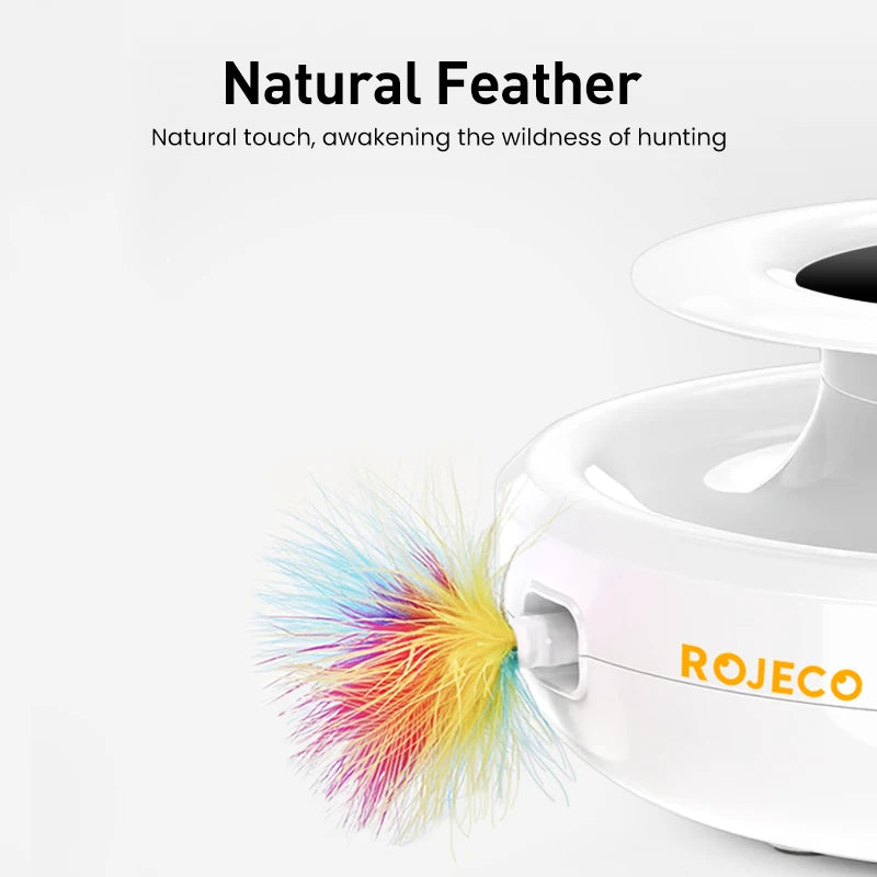 ROJECO 2 in 1 Smart Cat Toys Automatic Feather Fun Ball Toy Set For Cat Dog 5 Modes ElectronicΒ Interactive Pet Toy Accessories
