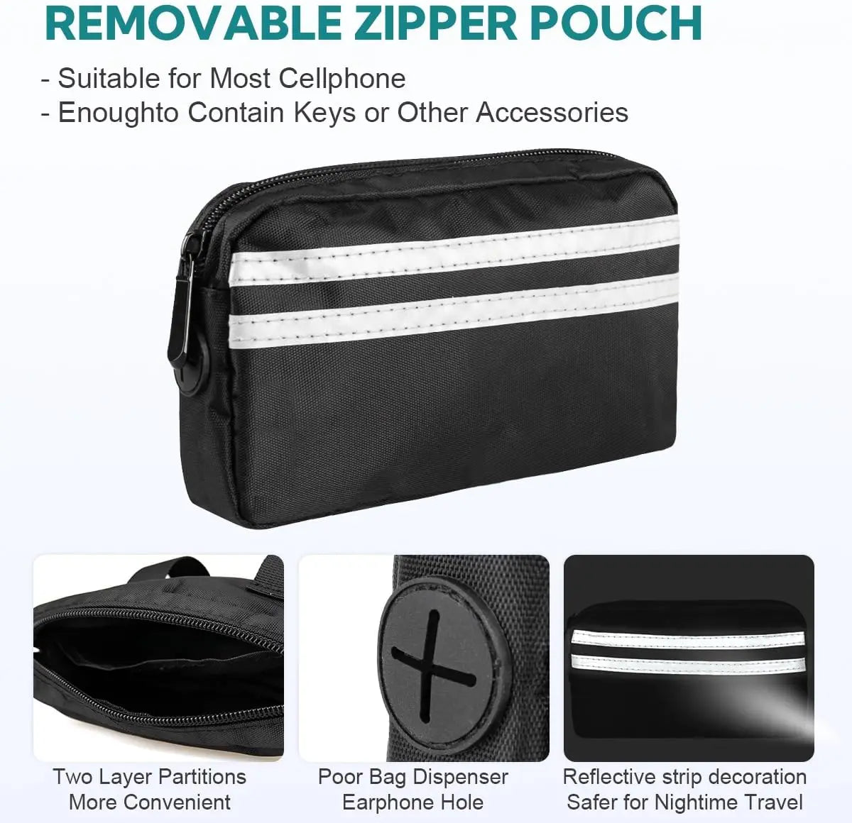 Hands Free Dog Leash with Pouch, Double Leash for Two Dogs, Retractable Bungee with Double Padded Handles, Dog harness