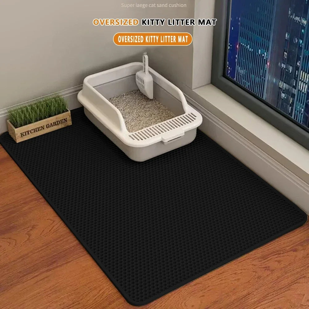 Cat Litter Mat 2-Layer Design Premium Sand Trapping Technology Waterproof Base Non-Slip Pet Floor Protector for Indoor Kittens