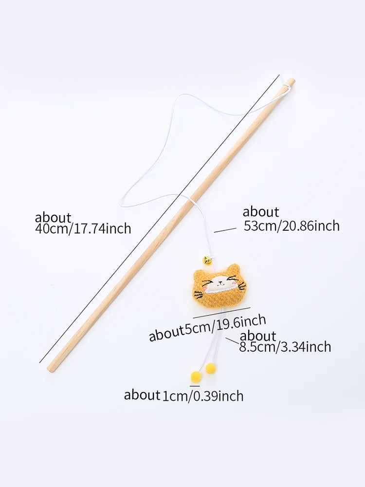 Cat toy wooden pole Cute animal shape plush cuddly cat stick with bell interactive fun pet supplies