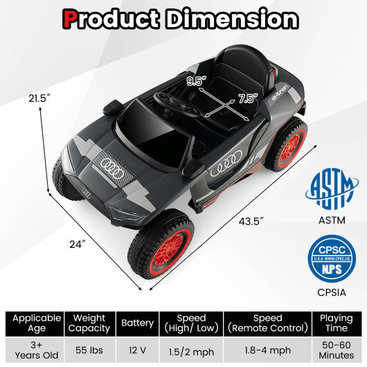 Licensed Audi Kids Ride On E-tron Racing Car-Gray
