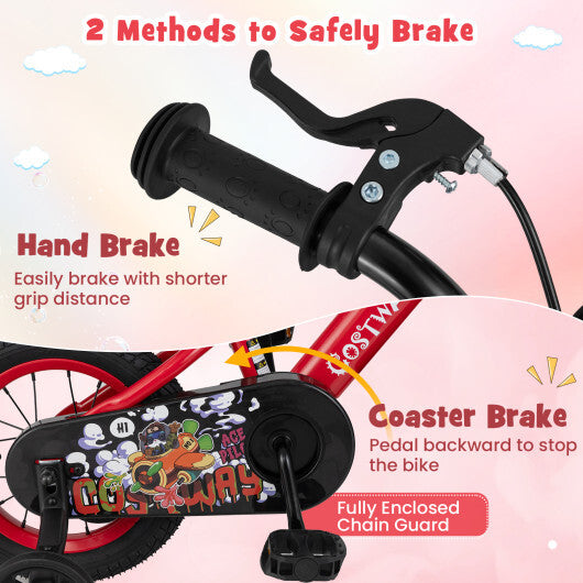 Costway 12 Inch Kids Bike Adjustable with Storage Basket and Double Brake for 3-4 Years Old-12 inches