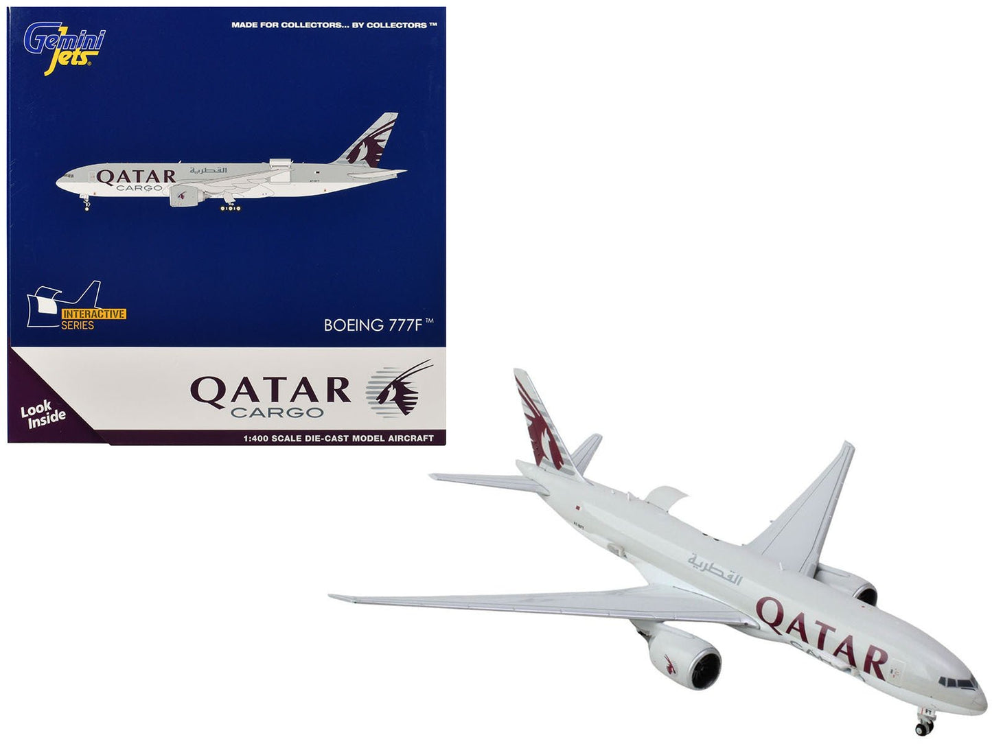 Boeing 777F Commercial Aircraft "Qatar Airways" (A7 - BFT) Gray with Tail Graphics "Interactive Series" 1/400 Diecast Model Airplane by GeminiJets - Asmota