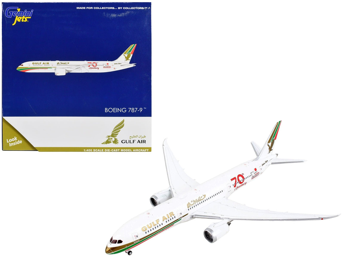 Boeing 787 - 9 Commercial Aircraft "Gulf Air - 70th Anniversary" White with Graphics 1/400 Diecast Model Airplane by GeminiJets - Asmota