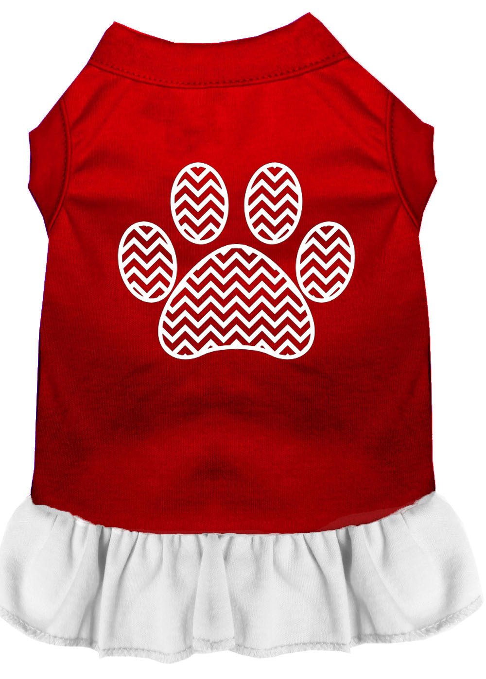 Chevron Paw Screen Print Dress Red with White XS - Asmota