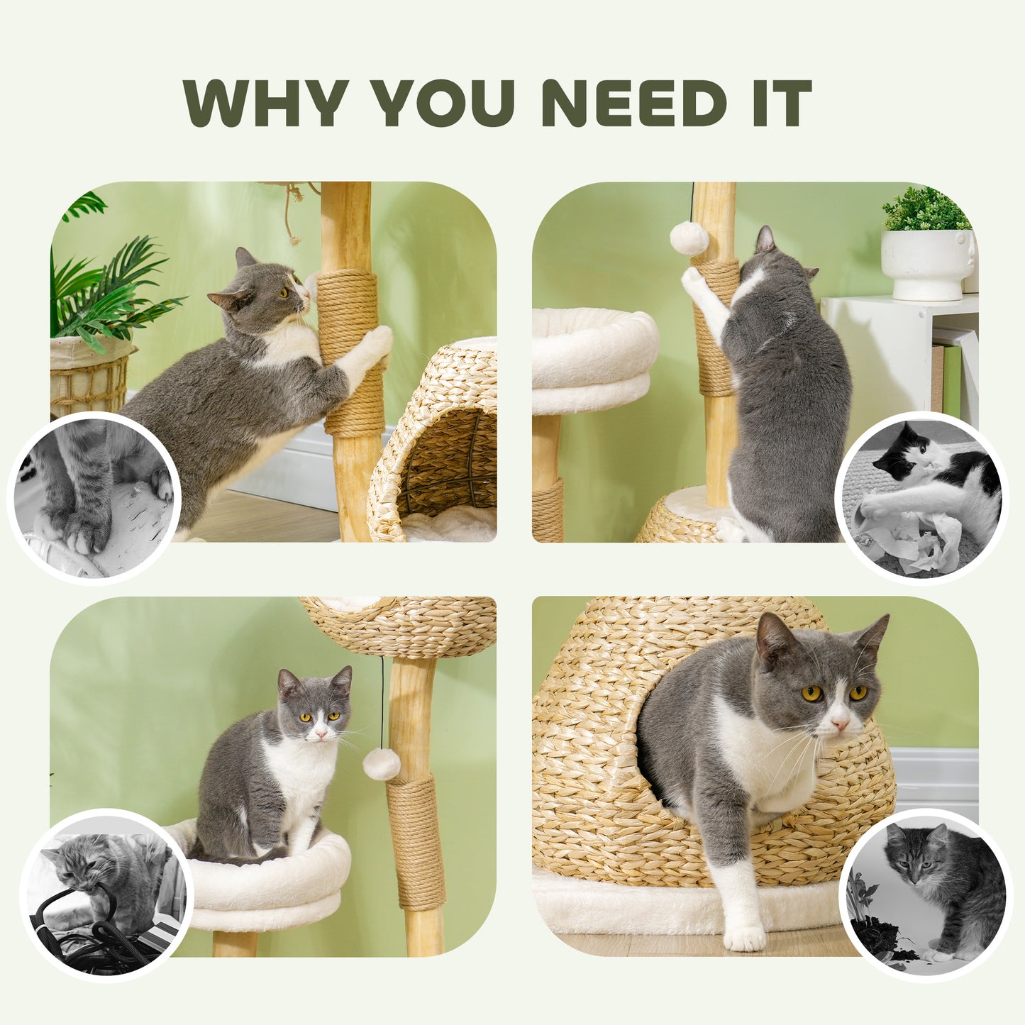 41" Cat Tree for Indoor Cats with Wooden Cat Scratching Posts, Cat Condo, Cat Beds & Toy Balls, Cream White