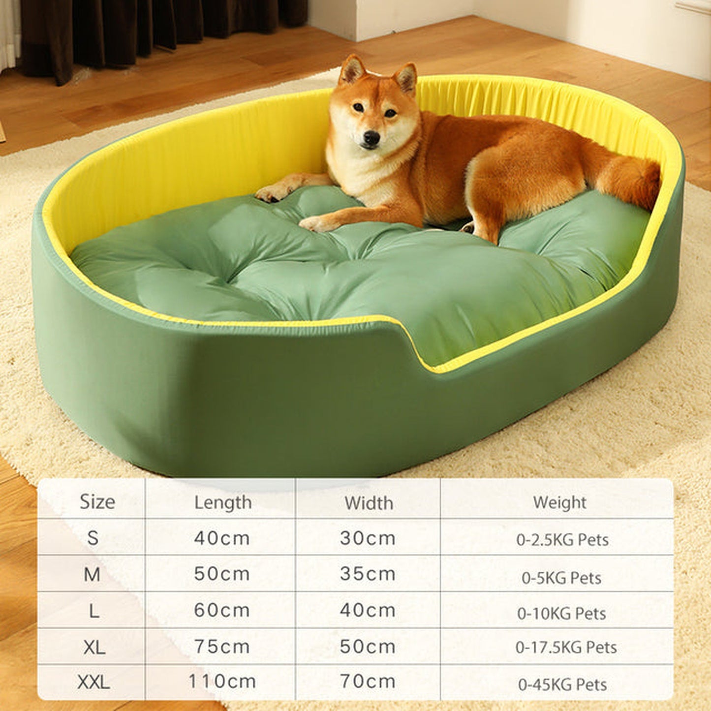 Comfort Nest Plush Dog Bed Mat in Avocado Green or Yellow Black