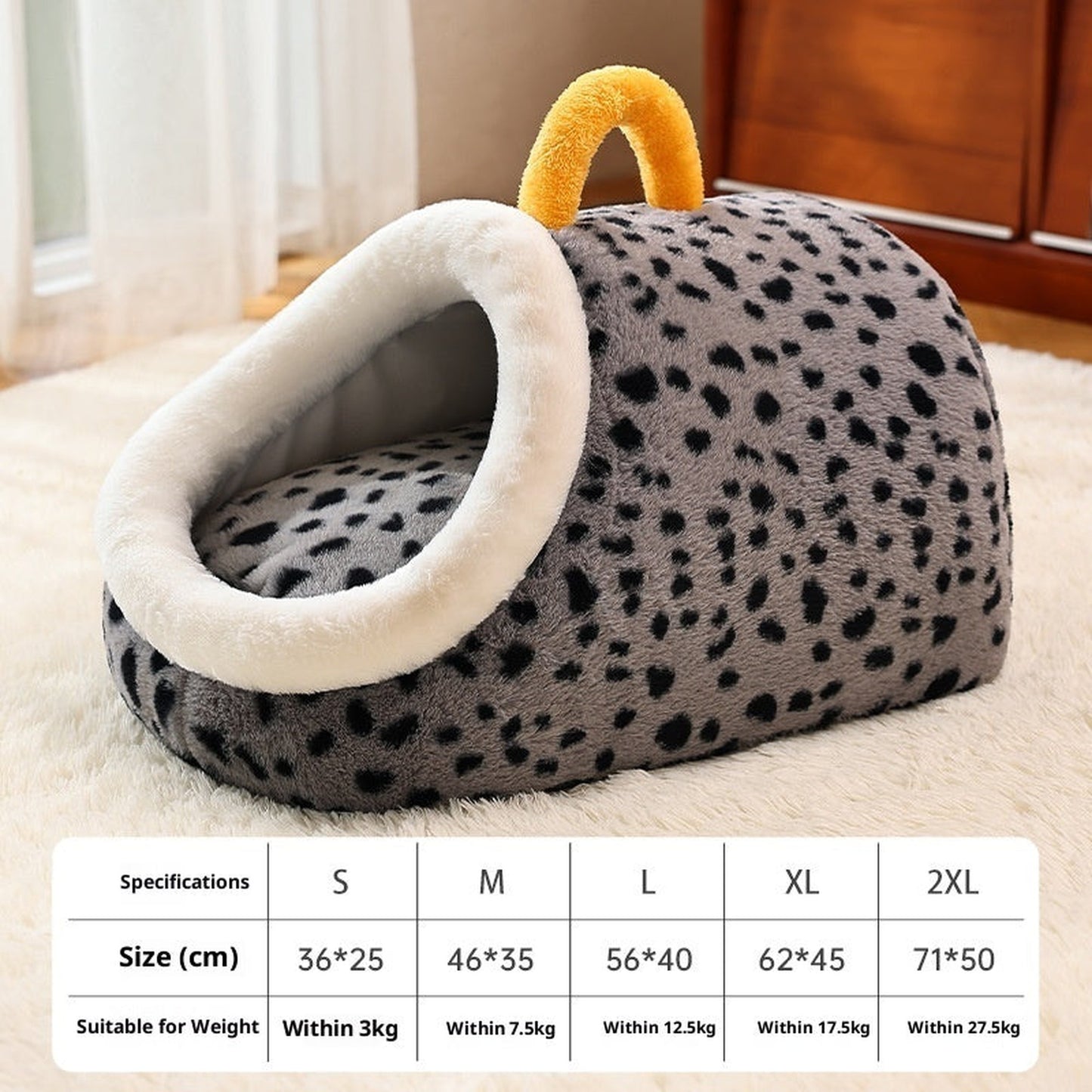 Semi Enclosed Fabric Dog Bed in Polka Dot or Love Pattern