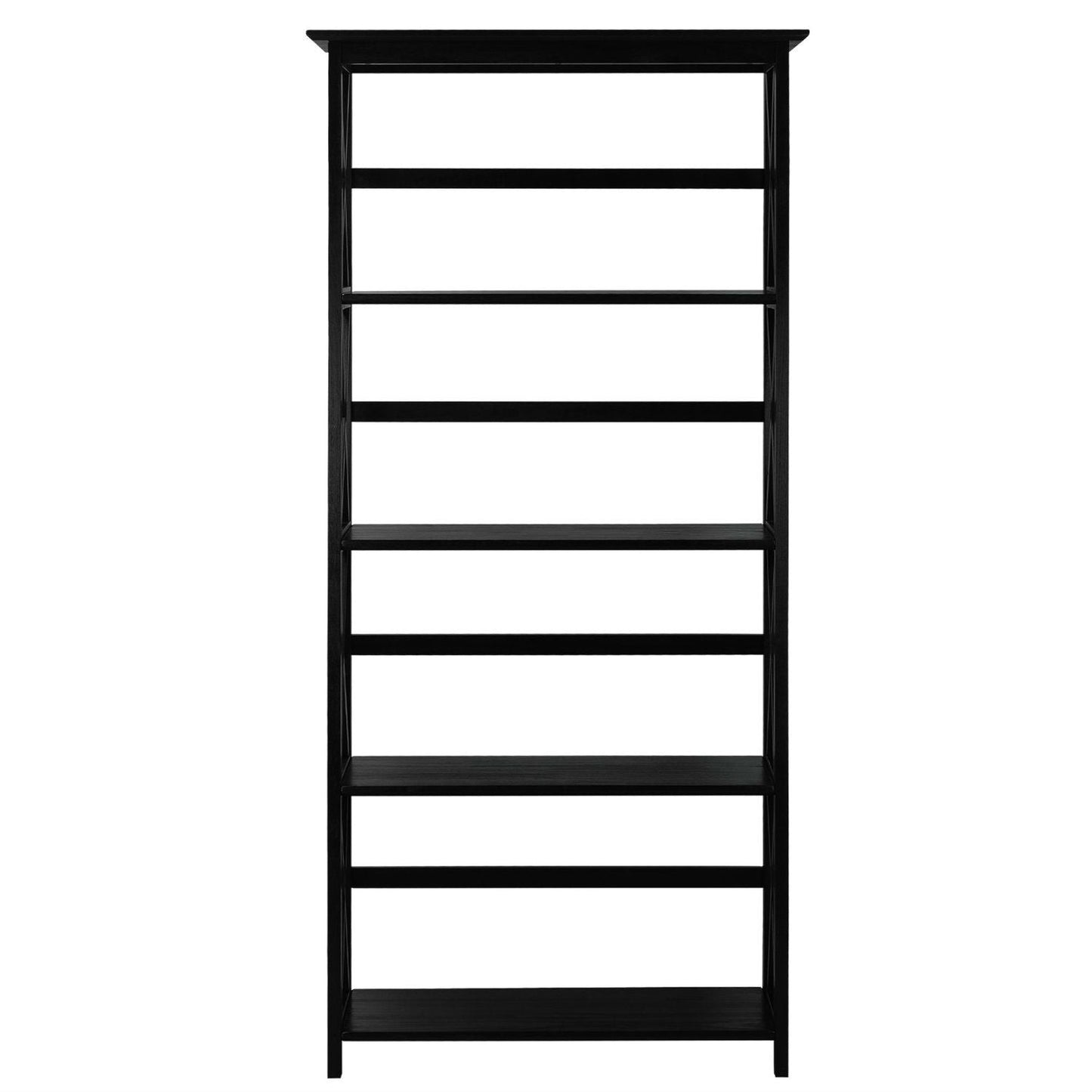 Tall 5 - Tier Bookcase in Black Wood Finish - Asmota