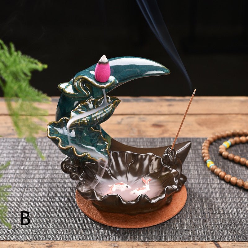 The Moon Backflow Incense Burner Holder Smoke Waterfall Incense Sticks Holder Home Decor - Asmota