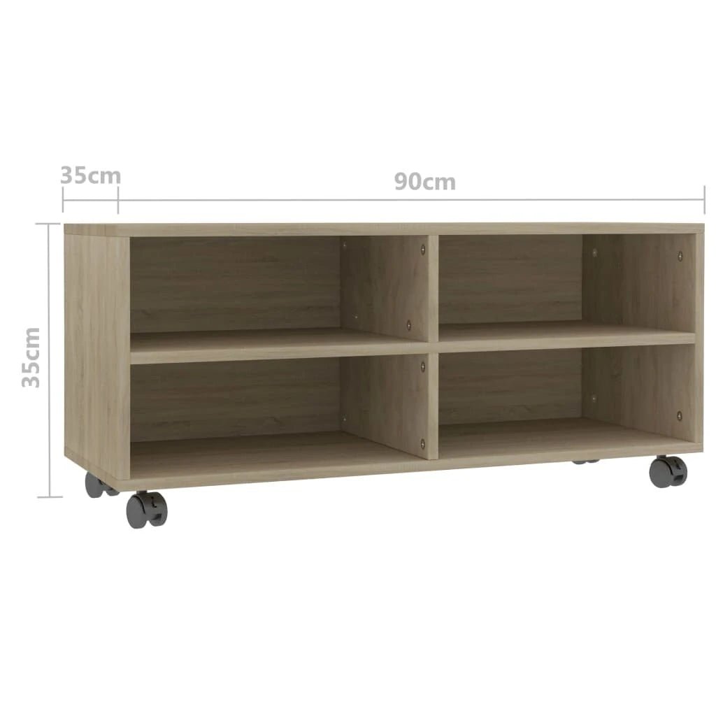 TV Cabinet with Castors Sonoma Oak 35.4"x13.8"x13.8" Chipboard - Asmota