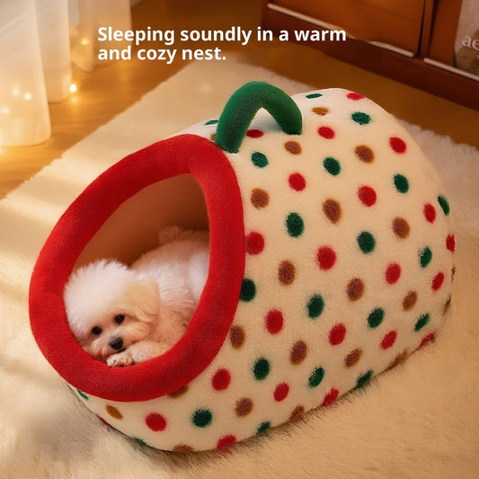 Semi Enclosed Fabric Dog Bed in Polka Dot or Love Pattern