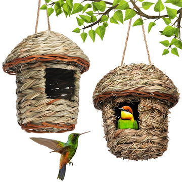 Woven Straw Bird Nest with Hanging Design for Small Birds