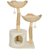 37 Inch Cream White Cat Tree with Wooden Scratching Posts & Condo Beds