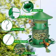 Green Metal Squirrel-Proof Wild Bird Feeder with 360° Perches