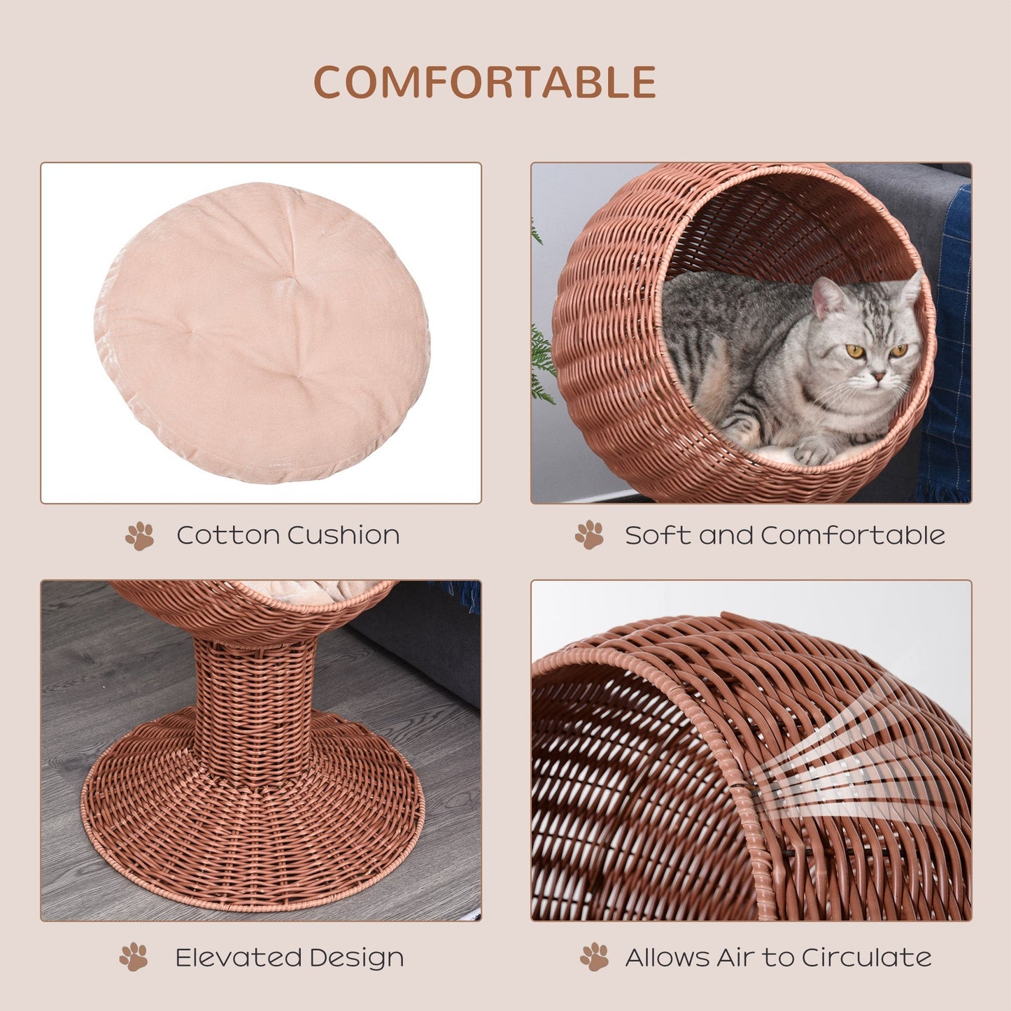 Elevated Rotatable Egg Chair Bed with Thick Cushion for Cats Brown