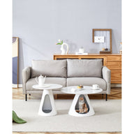 Set of 2 Cat Beds with White Marble Top and Steel Base