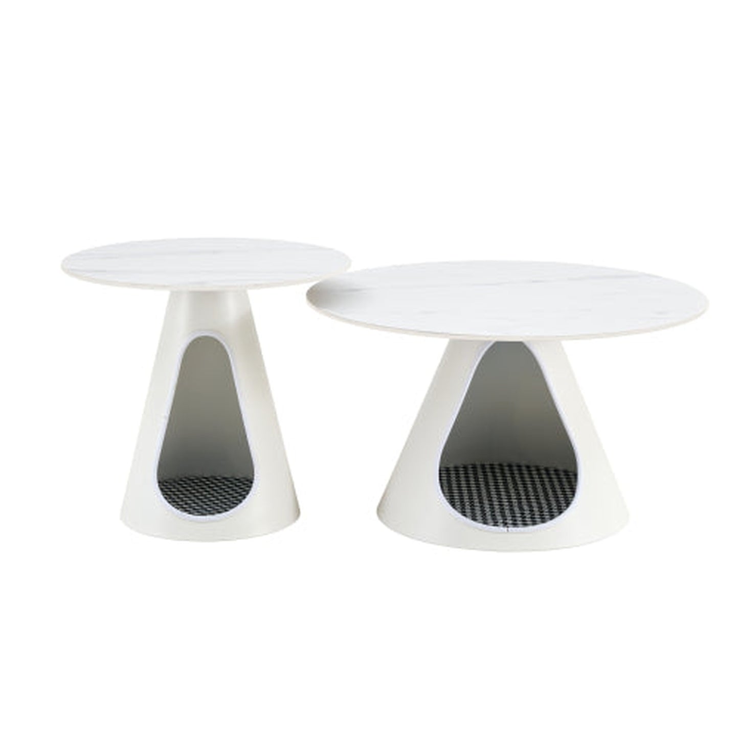 Set of 2 Cat Beds with White Marble Top and Steel Base