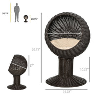 Elevated Rotatable Egg-Shaped Cat Bed with Woven Grass Cushion