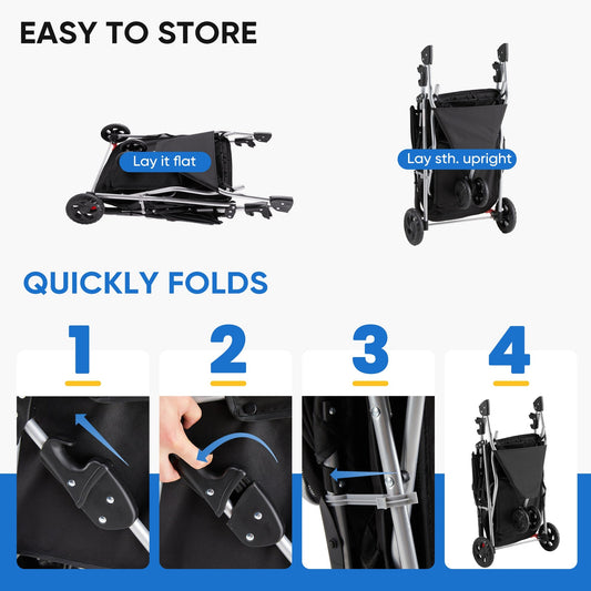 Black Mesh Fabric Dog Travel Carrier Cart for Short Trips