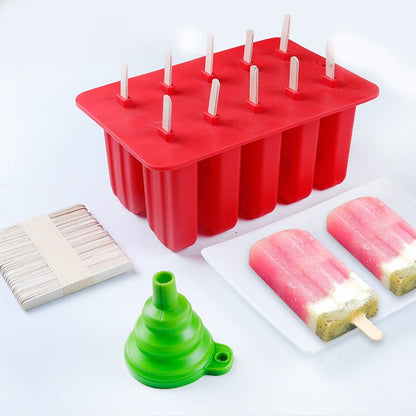 10 Consecutive Ice Cream Ice Cream Molds Silicone Ice Tray Creative Popsicle Sharpener Kitchen Tool - Asmota