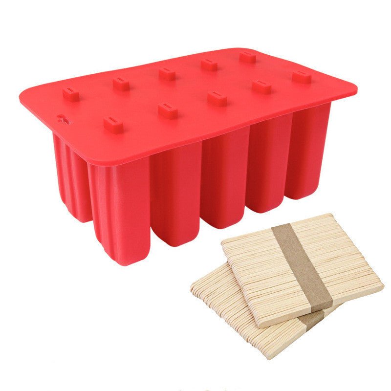 10 Consecutive Ice Cream Ice Cream Molds Silicone Ice Tray Creative Popsicle Sharpener Kitchen Tool - Asmota