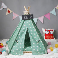 Green Cotton Teepee Dog Tent Bed with Optional Cushion