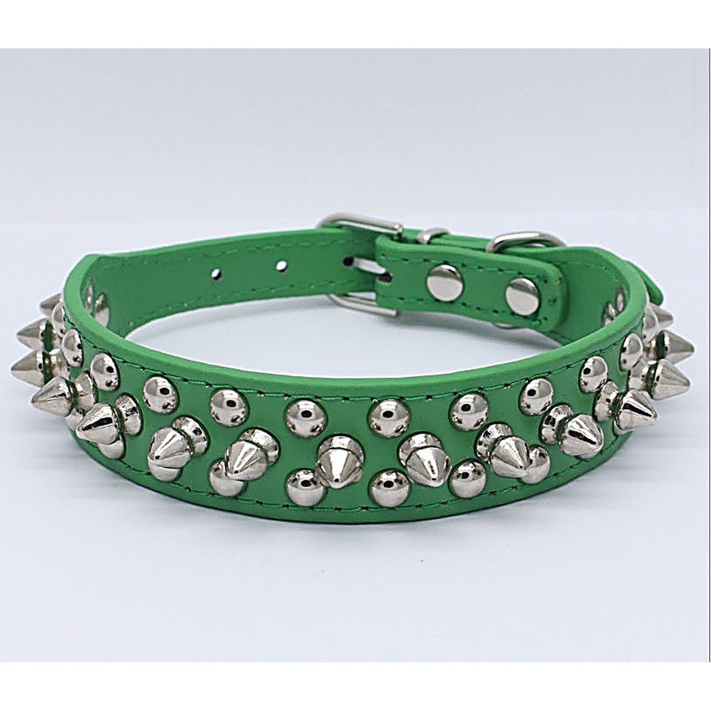 Dog Chain-Link PU Leather Collar with Metal Spikes