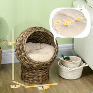 Handwoven Elevated Cat Bed Wicker Egg Chair with Cushion