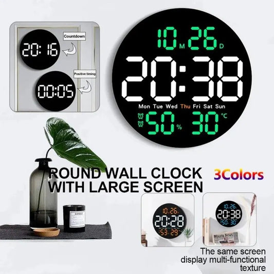 10inch LED Large Digital Wall Clock with Remote Control Temperature Humidity Date Week Display Countdown Timing Clock Home Decor - Asmota