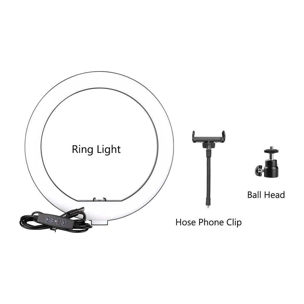 10inch LED Ring Light Photography Selfie Ring Lighting with Tripod Stand for Smartphone Youtube Makeup Video Studio Ring Lamp - Asmota