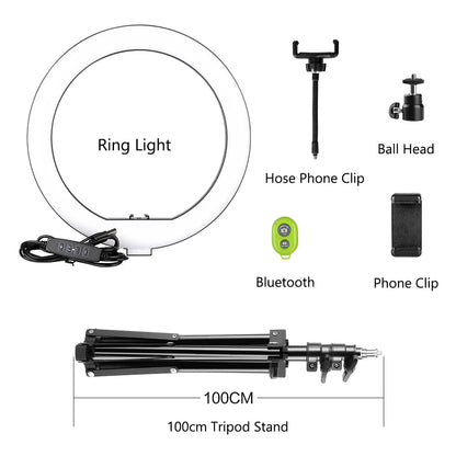 10inch LED Ring Light Photography Selfie Ring Lighting with Tripod Stand for Smartphone Youtube Makeup Video Studio Ring Lamp - Asmota