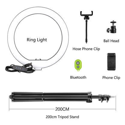 10inch LED Ring Light Photography Selfie Ring Lighting with Tripod Stand for Smartphone Youtube Makeup Video Studio Ring Lamp - Asmota