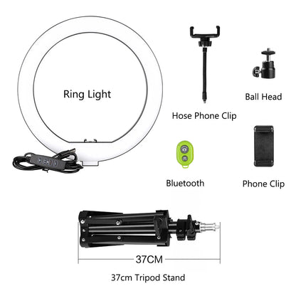 10inch LED Ring Light Photography Selfie Ring Lighting with Tripod Stand for Smartphone Youtube Makeup Video Studio Ring Lamp - Asmota