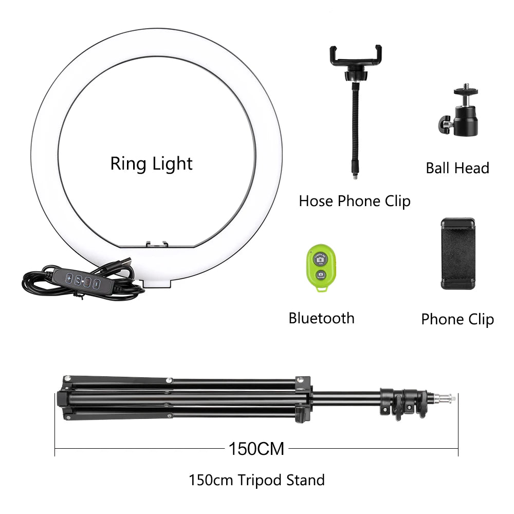 10inch LED Ring Light Photography Selfie Ring Lighting with Tripod Stand for Smartphone Youtube Makeup Video Studio Ring Lamp - Asmota