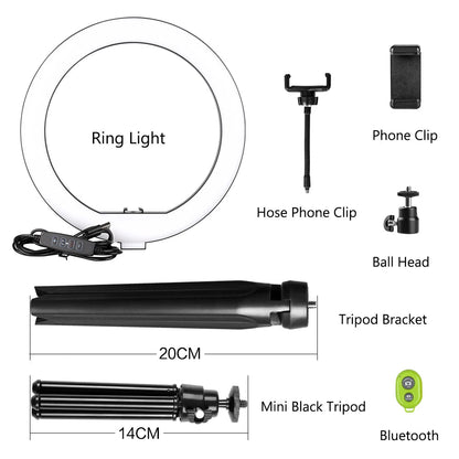 10inch LED Ring Light Photography Selfie Ring Lighting with Tripod Stand for Smartphone Youtube Makeup Video Studio Ring Lamp - Asmota