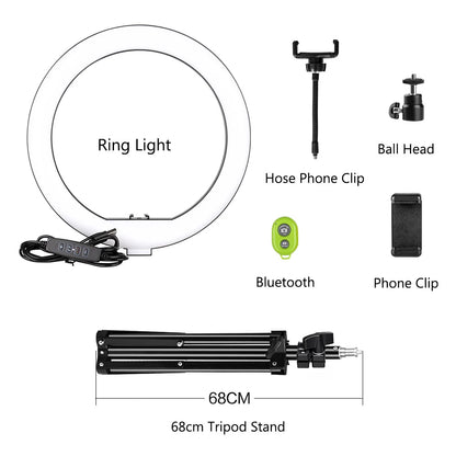 10inch LED Ring Light Photography Selfie Ring Lighting with Tripod Stand for Smartphone Youtube Makeup Video Studio Ring Lamp - Asmota