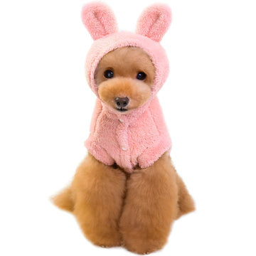 Cotton Hooded Dog Coat with Ears and Button Closure